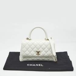 Pre Owned Chanel White Quilted Caviar Leather Mini Coco Top Handle Bag