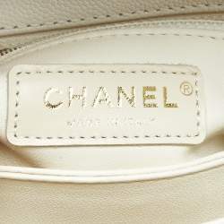 Pre Owned Chanel White Quilted Caviar Leather Mini Coco Top Handle Bag