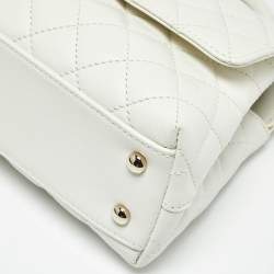 Pre Owned Chanel White Quilted Caviar Leather Mini Coco Top Handle Bag