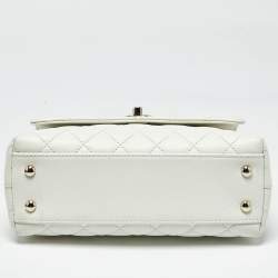 Pre Owned Chanel White Quilted Caviar Leather Mini Coco Top Handle Bag