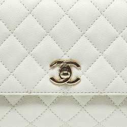 Pre Owned Chanel White Quilted Caviar Leather Mini Coco Top Handle Bag