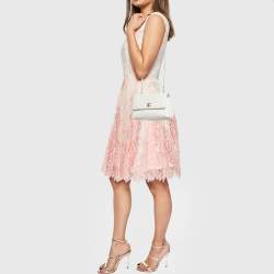 Pre Owned Chanel White Quilted Caviar Leather Mini Coco Top Handle Bag
