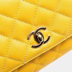 Pre Owned Chanel Yellow Extra Mini Quilted Caviar Coco Top Handle Bag