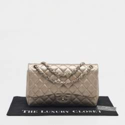 Pre Owned Chanel Metallic Quilted Leather Jumbo Classic Double Flap Bag