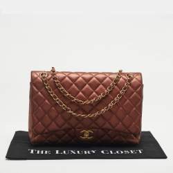 Pre Owned Chanel Metallic Brown Quilted Leather Maxi Classic Double Flap Bag