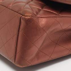 Pre Owned Chanel Metallic Brown Quilted Leather Maxi Classic Double Flap Bag