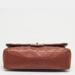 Pre Owned Chanel Metallic Brown Quilted Leather Maxi Classic Double Flap Bag