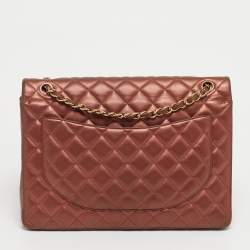 Pre Owned Chanel Metallic Brown Quilted Leather Maxi Classic Double Flap Bag