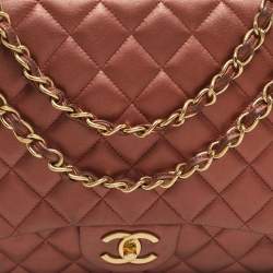 Pre Owned Chanel Metallic Brown Quilted Leather Maxi Classic Double Flap Bag