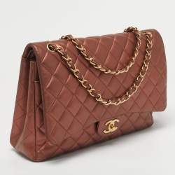 Pre Owned Chanel Metallic Brown Quilted Leather Maxi Classic Double Flap Bag