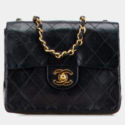Pre Owned Chanel Black Mini Square Classic Lambskin Single Flap