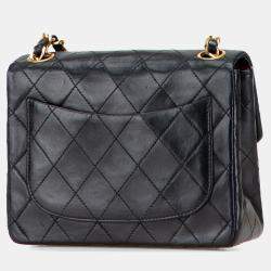 Pre Owned Chanel Black Mini Square Classic Lambskin Single Flap
