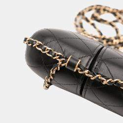 Pre Owned Chanel Black CC Quilted Lambskin Chain Around Phone Holder