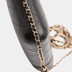 Pre Owned Chanel Black CC Quilted Lambskin Chain Around Phone Holder