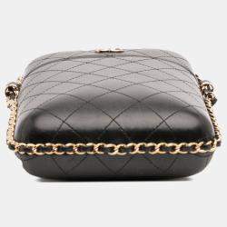 Pre Owned Chanel Black CC Quilted Lambskin Chain Around Phone Holder