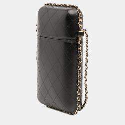 Pre Owned Chanel Black CC Quilted Lambskin Chain Around Phone Holder