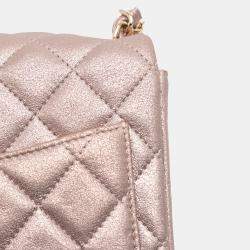 Pre Owned Chanel Pink Mini Square Classic Iridescent Calfskin Single Flap