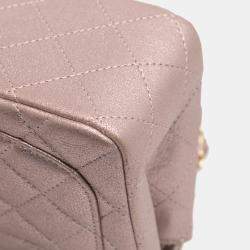 Pre Owned Chanel Pink Mini Square Classic Iridescent Calfskin Single Flap