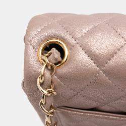 Pre Owned Chanel Pink Mini Square Classic Iridescent Calfskin Single Flap