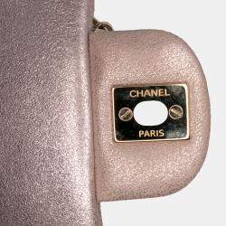 Pre Owned Chanel Pink Mini Square Classic Iridescent Calfskin Single Flap