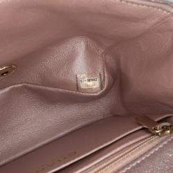Pre Owned Chanel Pink Mini Square Classic Iridescent Calfskin Single Flap