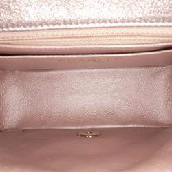 Pre Owned Chanel Pink Mini Square Classic Iridescent Calfskin Single Flap