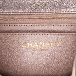 Pre Owned Chanel Pink Mini Square Classic Iridescent Calfskin Single Flap