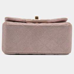 Pre Owned Chanel Pink Mini Square Classic Iridescent Calfskin Single Flap