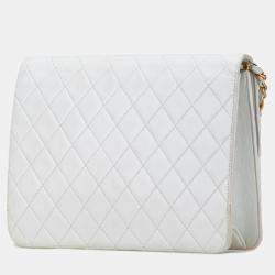 Pre Owned Chanel White CC Quilted Lambskin Single Flap