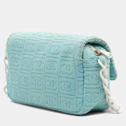 Pre Owned Chanel Blue Terry Cloth Sport Line Flap