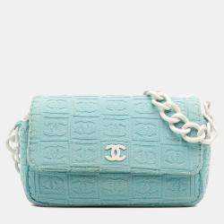 Pre Owned Chanel Blue Terry Cloth Sport Line Flap