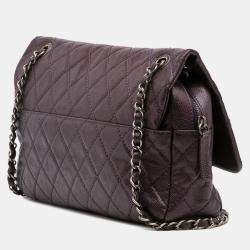 Pre Owned Chanel Purple Jumbo Quilted Iridescent Caviar Easy Flap