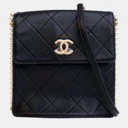 Pre Owned Chanel Black Small Quilted Calfskin About Pearls Hobo
