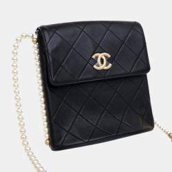 Pre Owned Chanel Black Small Quilted Calfskin About Pearls Hobo