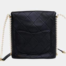 Pre Owned Chanel Black Small Quilted Calfskin About Pearls Hobo