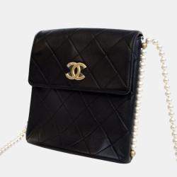 Pre Owned Chanel Black Small Quilted Calfskin About Pearls Hobo