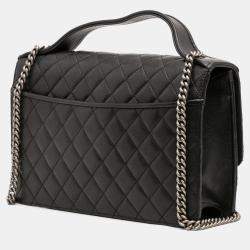 Pre Owned Chanel Black Medium Quilted Goatskin CC University Flap