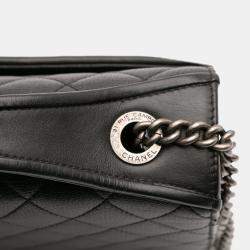 Pre Owned Chanel Black Medium Quilted Goatskin CC University Flap