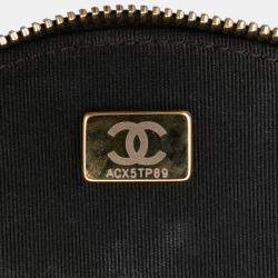 Pre Owned Chanel Black Quilted Lambskin Oval Logo Chain Top Handle Round Clutch on Chain