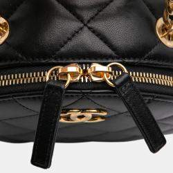 Pre Owned Chanel Black Quilted Lambskin Oval Logo Chain Top Handle Round Clutch on Chain