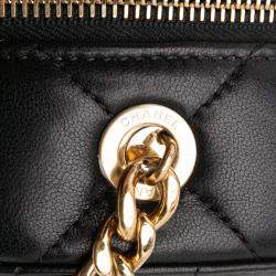 Pre Owned Chanel Black Quilted Lambskin Oval Logo Chain Top Handle Round Clutch on Chain