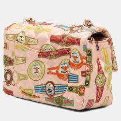 Pre Owned Chanel Pink Mini Rectangular Classic Printed Satin Cuba Single Flap