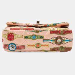 Pre Owned Chanel Pink Mini Rectangular Classic Printed Satin Cuba Single Flap