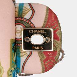 Pre Owned Chanel Pink Mini Rectangular Classic Printed Satin Cuba Single Flap