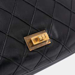 Pre Owned Chanel Black Large Reissue 2.55 Diamond Debossed Calfskin Cosmos Flap