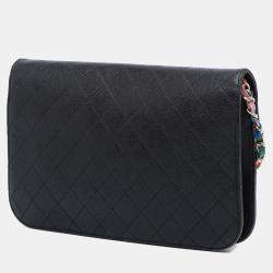 Pre Owned Chanel Black Paris Cuba Medium Caviar Thread Around Flap