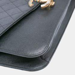 Pre Owned Chanel Black Paris Cuba Medium Caviar Thread Around Flap