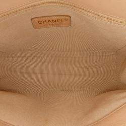 Pre Owned Chanel Beige Brown Medium Quilted Calfskin Label Click Flap