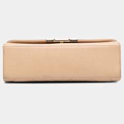 Pre Owned Chanel Beige Brown Medium Quilted Calfskin Label Click Flap