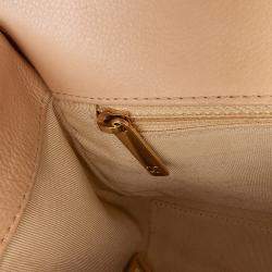 Pre Owned Chanel Beige Brown Medium Quilted Calfskin Label Click Flap